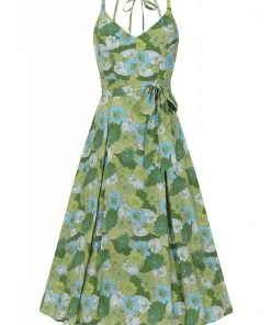 Bright & Beautiful Jayleen Floral Palm 60's Swing Dress Green