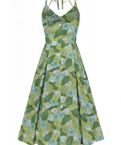 Bright & Beautiful Jayleen Floral Palm 60's Swing Dress Green