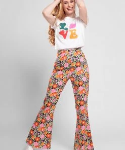 Bright & Beautiful Donna Paradise Bloom 70's Flare Trousers Multi New In