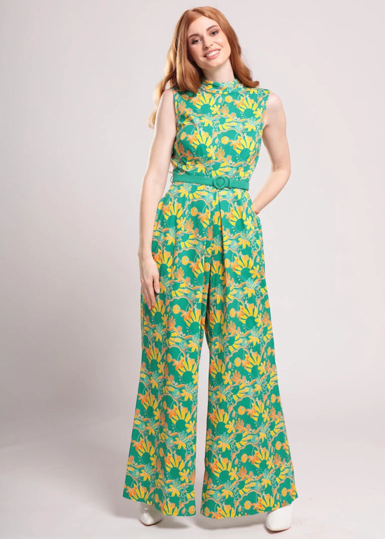 New In Bright & Beautiful Maggie Holiday 70's Trip Jumpsuit Multi
