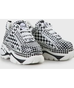 New In Buffalo London Classic Leather Sneakers Dots White Black