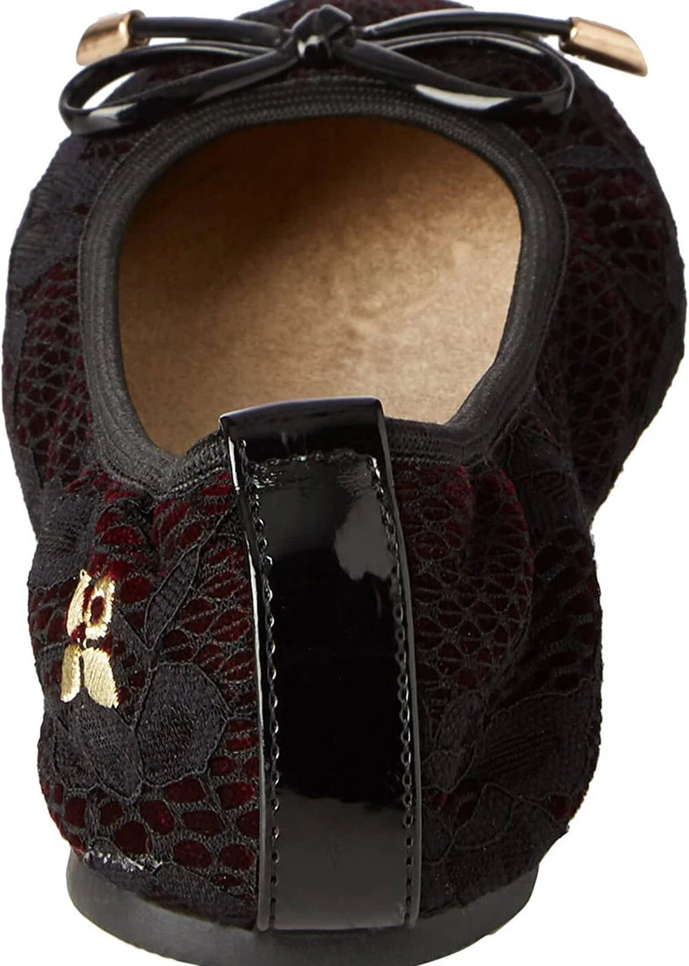 New In Butterfly Twist Sasha Lace Foldable Flats Berry