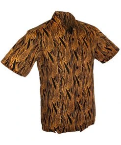 Chenaski Men Leaves 50's Shirt Black Mustard