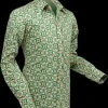 New In Chenaski Men Dotsgrid 70's Shirt Cream Green