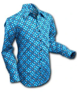 New In Chenaski Mens Dotsgrid 70's Shirt Petrol