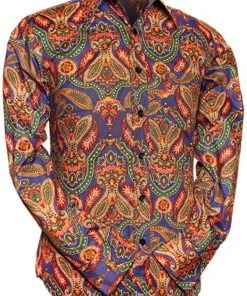 Chenaski Mens Paisley 70's Shirt Blue New In