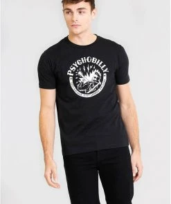 Chet Rock Men Psychobilly T-Shirt Black New In