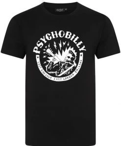 Chet Rock Men Psychobilly T-Shirt Black New In