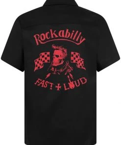 Chet Rock Men Loud Rex 50's Bowling Shirt Black Red