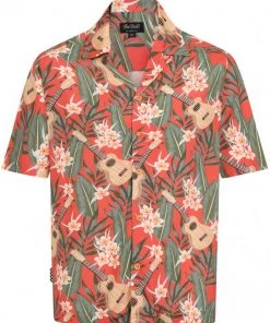 Chet Rock Mens Ukulele 50's Shirt Orange
