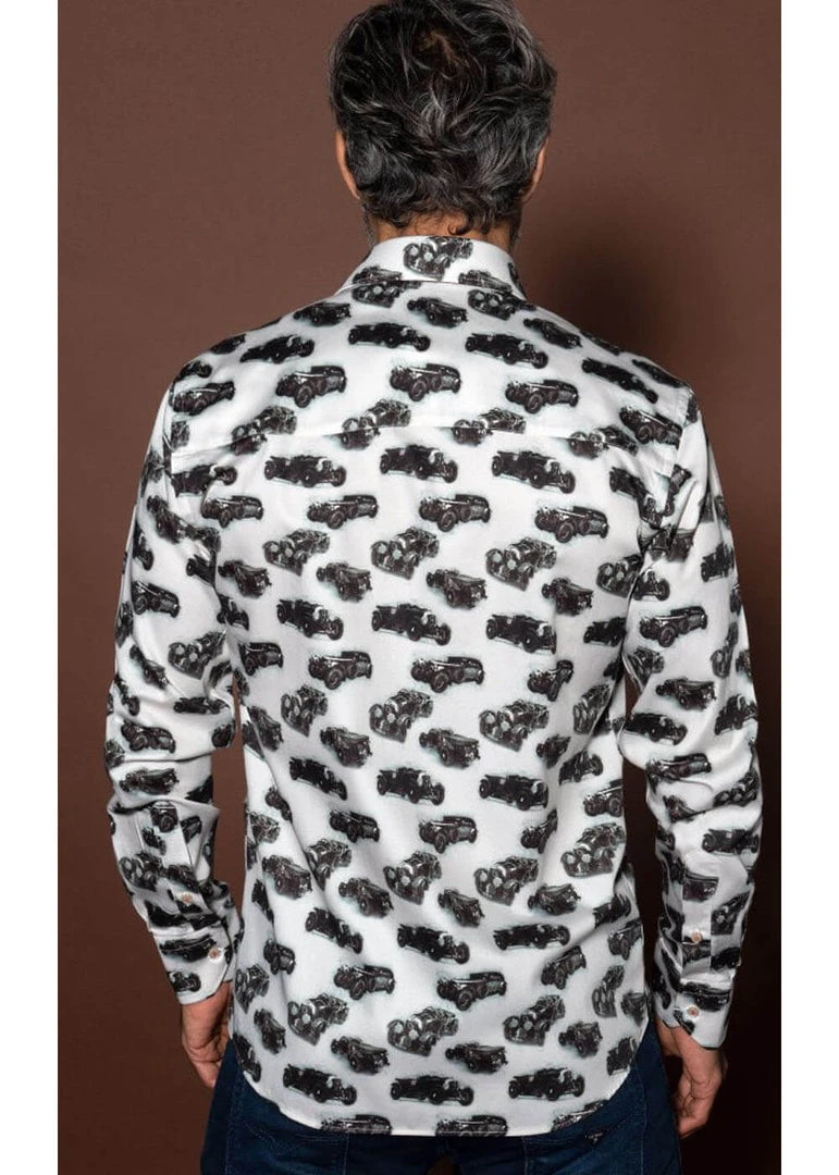 New In Claudio Lugli Mens Vintage Cars Shirt White