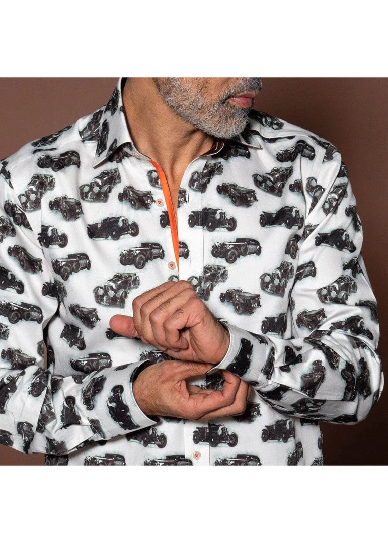 New In Claudio Lugli Mens Vintage Cars Shirt White