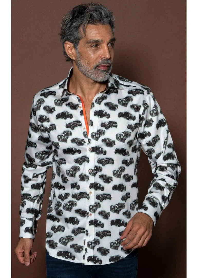 New In Claudio Lugli Mens Vintage Cars Shirt White