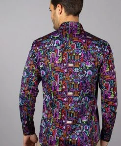 New In Claudio Lugli Mens Neon Music Lights Shirt Black