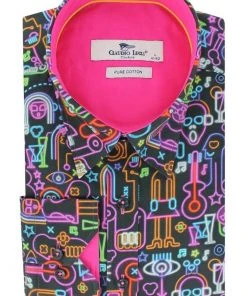 New In Claudio Lugli Mens Neon Music Lights Shirt Black