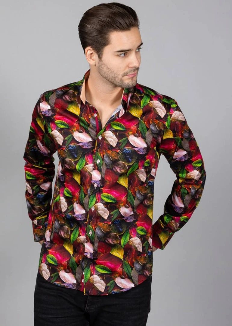 New In Claudio Lugli Mens Autumn Leaves Shirt Green