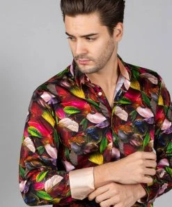 New In Claudio Lugli Mens Autumn Leaves Shirt Green