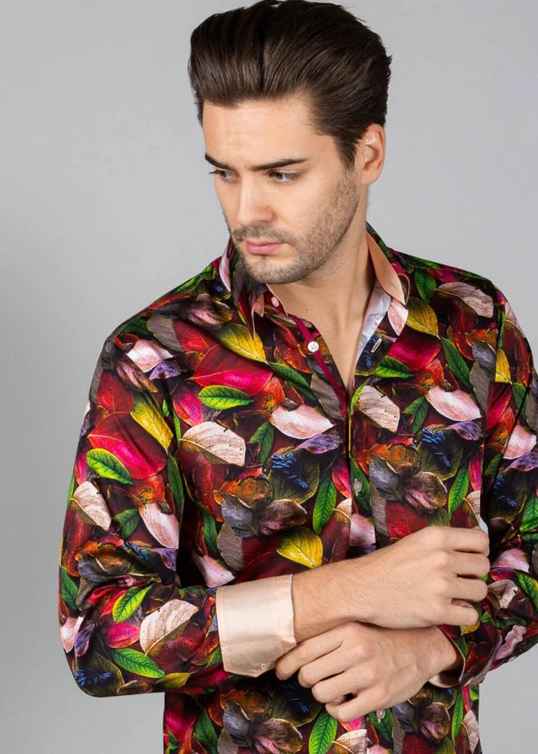 New In Claudio Lugli Mens Autumn Leaves Shirt Green