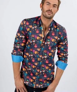 Claudio Lugli Mens Guitars Shirt Navy