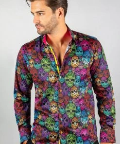 Claudio Lugli Mens Bright Skulls Shirt Black New In
