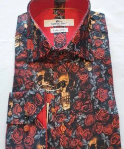 Claudio Lugli Mens Golden Skull Roses Shirt Black