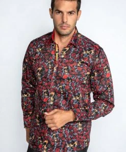 Claudio Lugli Mens Golden Skull Roses Shirt Black