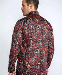 Claudio Lugli Mens Golden Skull Roses Shirt Black