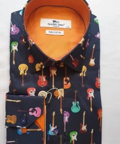 New In Claudio Lugli Mens Guitar Shirt Navy
