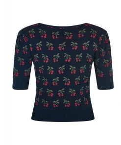 Collectif Chrissie Cherry Pullover Navy Blue