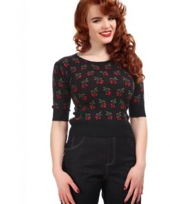 Collectif Chrissie Cherry Pullover Navy Blue
