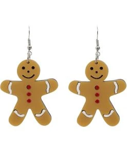 New In Collectif Gingerbread Man Christmas Earrings Brown