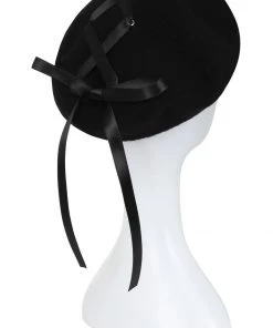 New In Collectif Suzette Ribbon 50's Beret Black