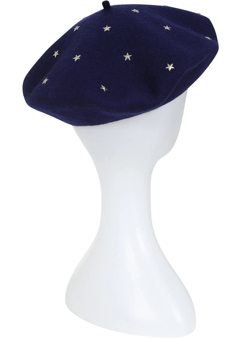 New In Collectif Starlight Stars 50's Beret Navy