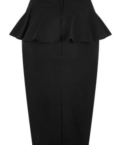 Collectif Pepper Peplum 50's Pencil Skirt Black New In