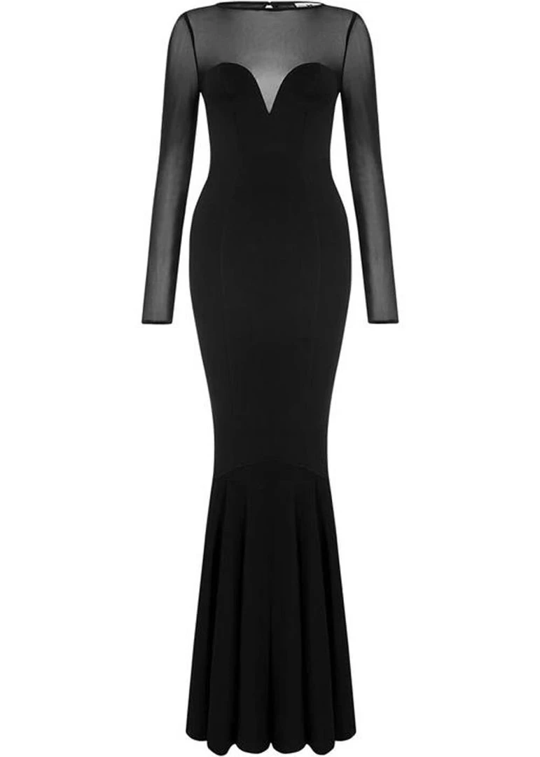 Collectif Morticia Fishtail Maxi Dress Black New In