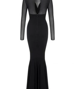 Collectif Morticia Fishtail Maxi Dress Black New In