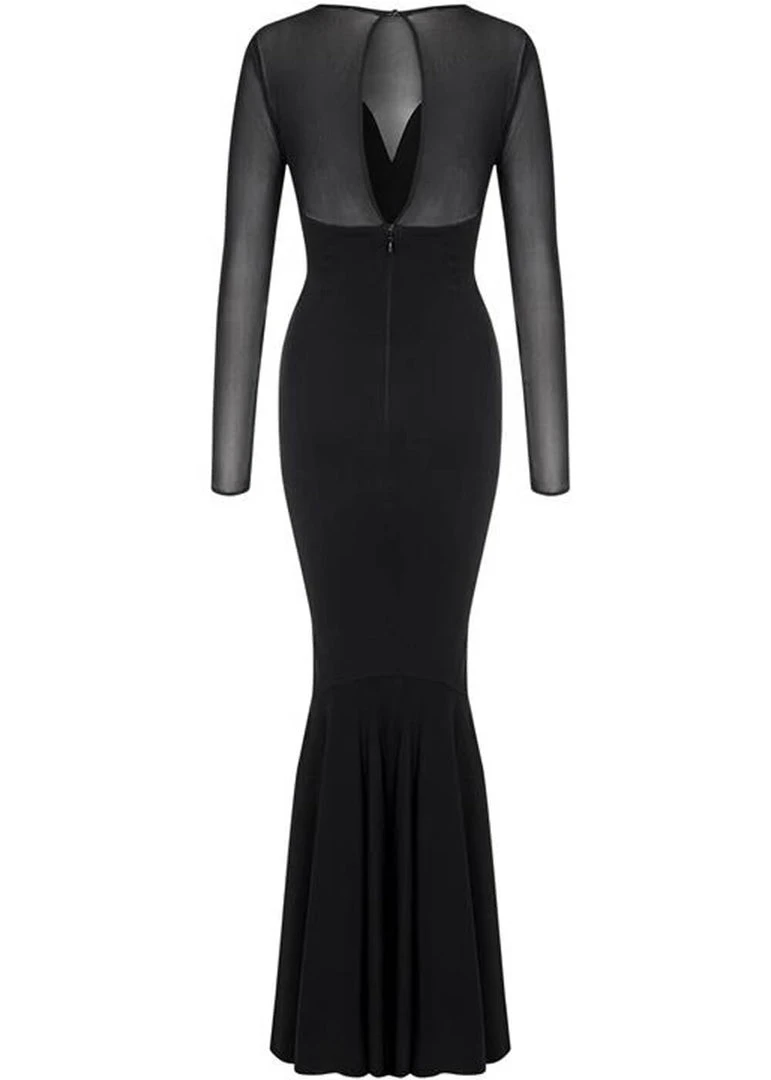 Collectif Morticia Fishtail Maxi Dress Black New In