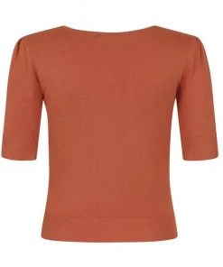 New In Collectif Chrissie Knitted 60's Plain Top Orange
