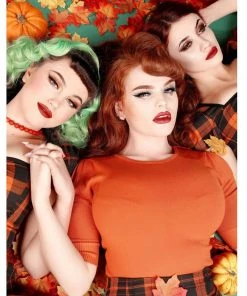 New In Collectif Chrissie Knitted 60's Plain Top Orange