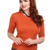 New In Collectif Chrissie Knitted 60's Plain Top Orange