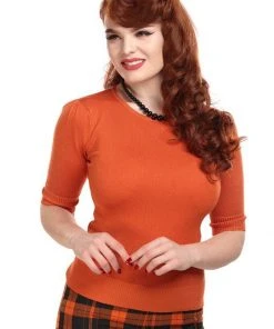 New In Collectif Chrissie Knitted 60's Plain Top Orange
