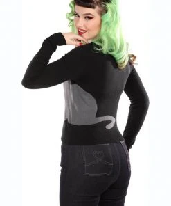 Collectif Jessie Midnight Cat 50's Cardigan Black