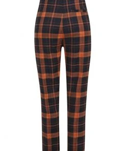 New In Collectif Bonnie Pumpkin Check 60's Trousers Black Orange