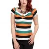 New In Collectif Dolores Pumkin Stripe 60's Top Multi Orange