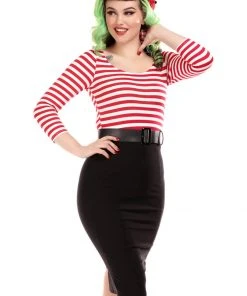 Collectif Manuela Striped 60's Pencil Dress Black Red