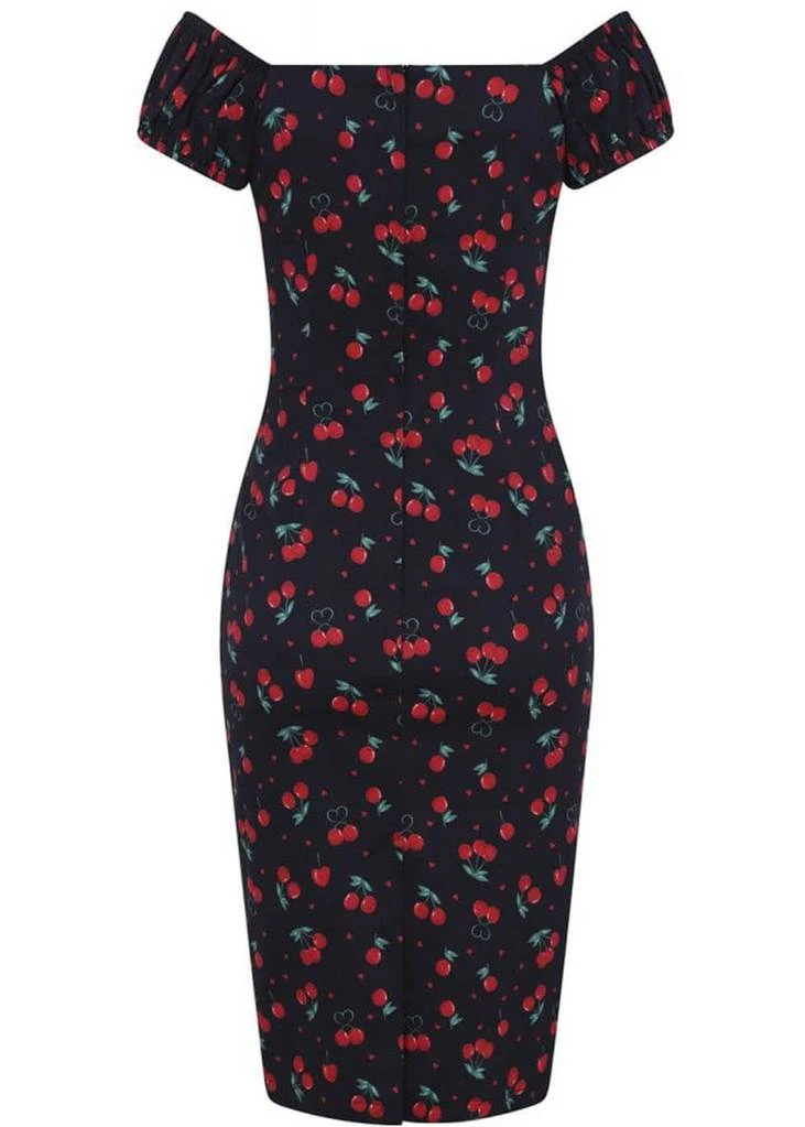 Collectif Dolores Cherry Love 50's Pencil Dress Black