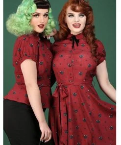 Collectif Mary Grace Polkadot Meow 40's Swing Dress Red