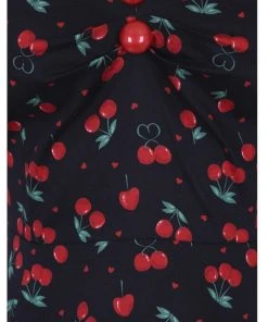 Collectif Dolores Cherry Love 50's Swing Dress Black