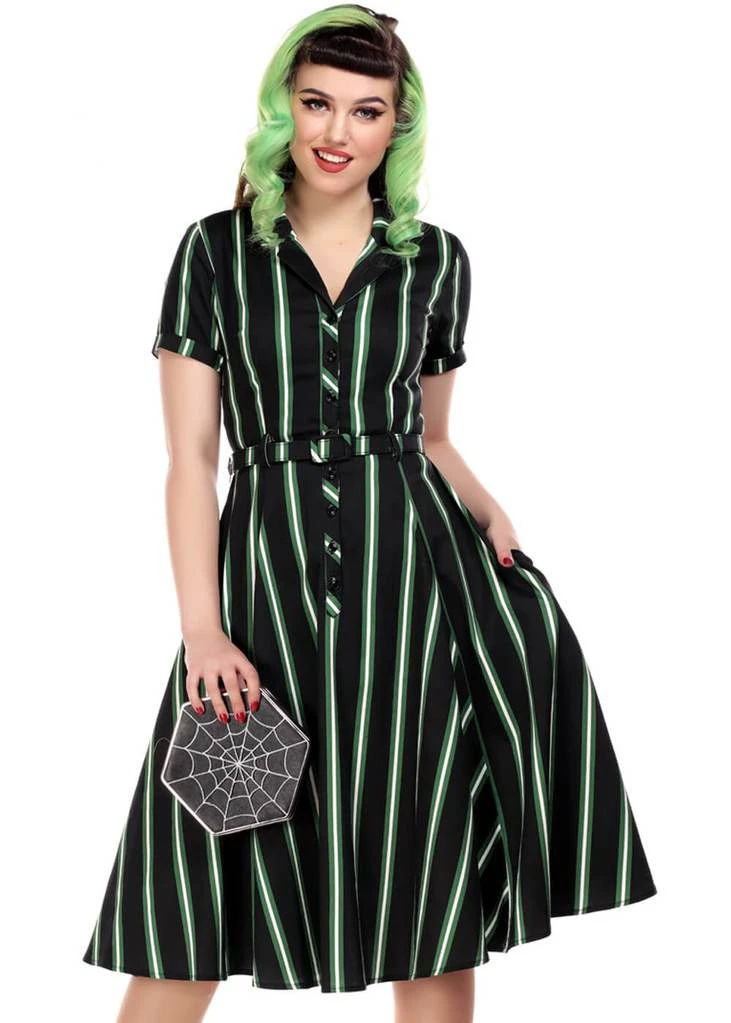New In Collectif Caterina Witch Stripes 50's Swing Dress Black