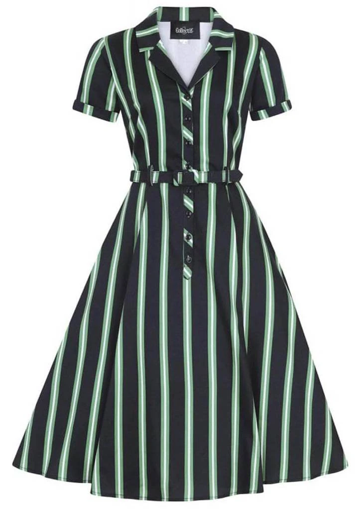 New In Collectif Caterina Witch Stripes 50's Swing Dress Black